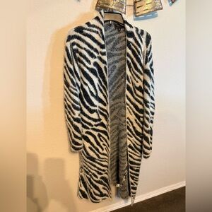 Zebra Print Open Front Cardigan